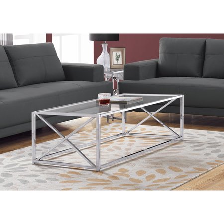 MONARCH SPECIALTIES Coffee Table - 44"L / Chrome Metal With Tempered Glass I 3440